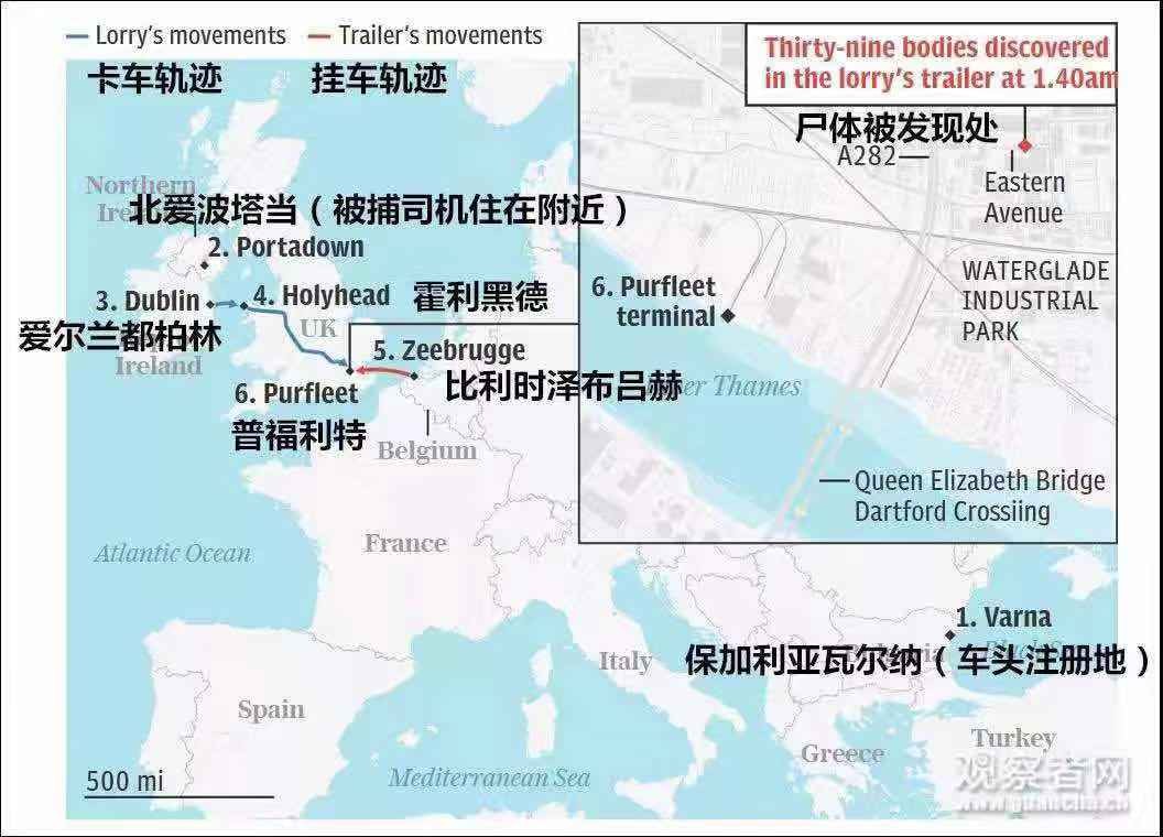 致39人遇难的死亡集装箱从比利时泽布吕赫港入境英国附运输线路图