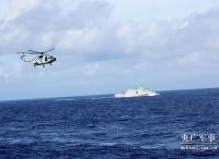 中國海軍遠海訓練編隊︰艦機協同，進行臨檢拿捕演練